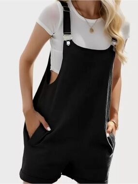 Black Short Overalls Romper